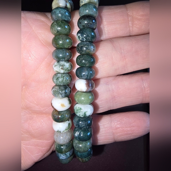Moss Agate Rondelle Bracelet - Picture 5 of 14